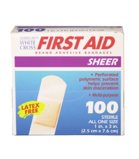 Dukal Adhesive Strip American® White Cross First Aid 1 x 3" Plastic Rectangle Sheer Sterile