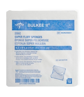 Medline Sterile Bulkee Fluff Sponge - 6" x 6.75"