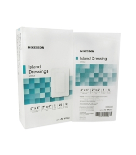 McKesson Adhesive Island Dressing 4" x 6" Polypropylene / Rayon Rectangle 2" x 4" Pad White Sterile