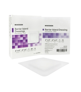 McKesson Composite Barrier Island Dressing Water Resistant 6" x 6" Polypropylene / Rayon 4" x 4" Pad Sterile