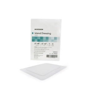 McKesson Adhesive Island Dressing 6" x 8" Polypropylene / Rayon Rectangle 4" x 6" Pad White Sterile
