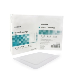 McKesson Adhesive Island Dressing 6" x 8" Polypropylene / Rayon Rectangle 4" x 6" Pad White Sterile