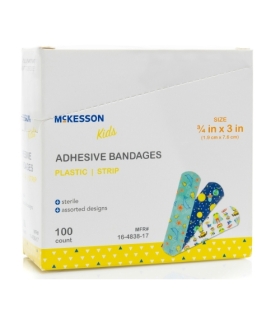 McKesson - Adhesive Strip Kids 3/4 X 3 Inch Plastic Rectangle Kid Design (Assorted Print) Sterile