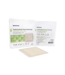 McKesson Foam Dressing Silicone 6" x 6" Square Adhesive 4" x 4" Pad Sterile