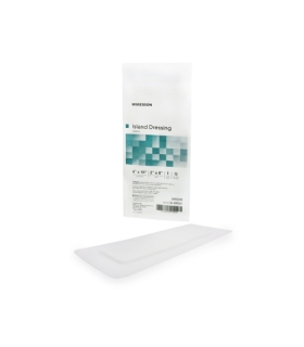 McKesson Adhesive Island Dressing 4" x 10" Polypropylene / Rayon Rectangle 2" x 8" Pad White Sterile