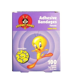 Dukal Adhesive Spot Bandage Stat Strip® 0.875" Diameter Plastic Round Kid Design (Looney Tunes / Tweety) Sterile