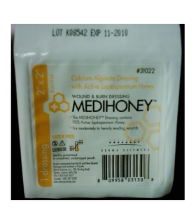 Derma Sciences Calcium Alginate Dressing MEDIHONEY 2" x 2" Square Calcium Alginate /Active Leptospermum Honey Sterile