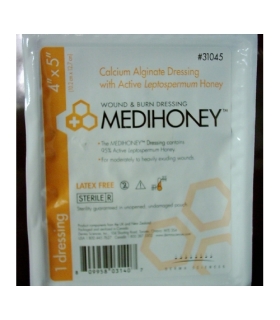 Derma Sciences Calcium Alginate Dressing MEDIHONEY 4" x 5" Rectangle Calcium Alginate /Active Leptospermum Honey Sterile