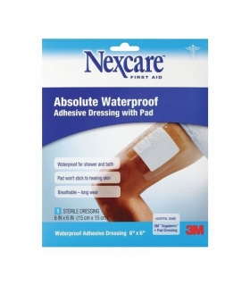 3M Adhesive Dressing Nexcare™ Absolute Waterproof 6 x 6" Square