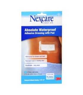 3M Adhesive Dressing Nexcare™ Absolute Waterproof 3-1/2 x 6" Square