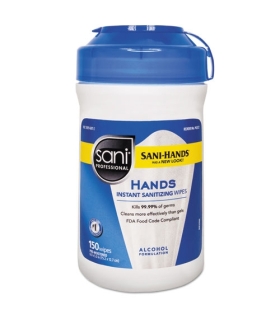 Meta title-Sani Professional Sani-Hands Instant Sanitizing Wipes, 6 x 5, White, 150/Canister,Medical Supply,Mfg. Part # P43572EA
