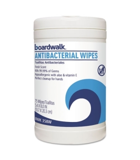 Meta title-Boardwalk Antibacterial Wipes, 8 x 5 2/5, Fresh Scent, 75 per Canister, 6 per Carton,Medical Supply,Mfg. Part # 358W,